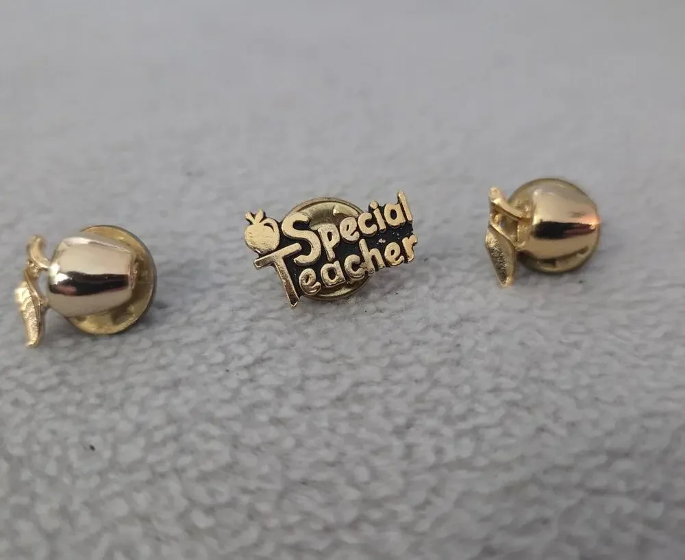 Lot 3 Vintage Special Teacher Apple Gold Pin Tie Tack Educator